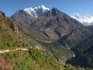 Leaving Namche on relatively flat path