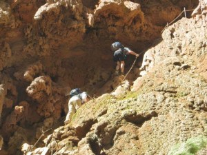 Down climbing steeper sections of the scramble