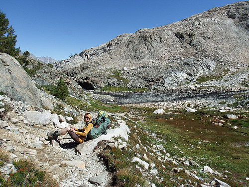 Taking a break on descent from Muir Pass