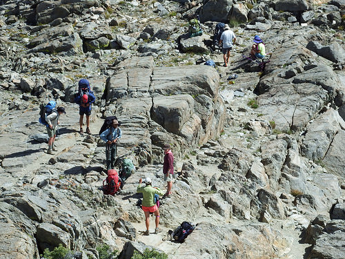 Looking down from the rocky outcrop on the West side of the pass
