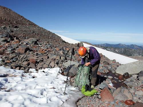 Gearing up before crossing Flett Glacier
