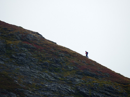 Hiker making his way up the last 400 feet to the south summit