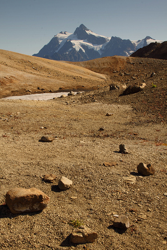 View of Mount Shuksan from campsite on the plateau