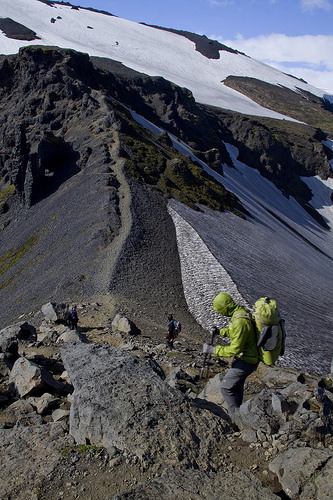 Dave descanting toward narrow ridge.